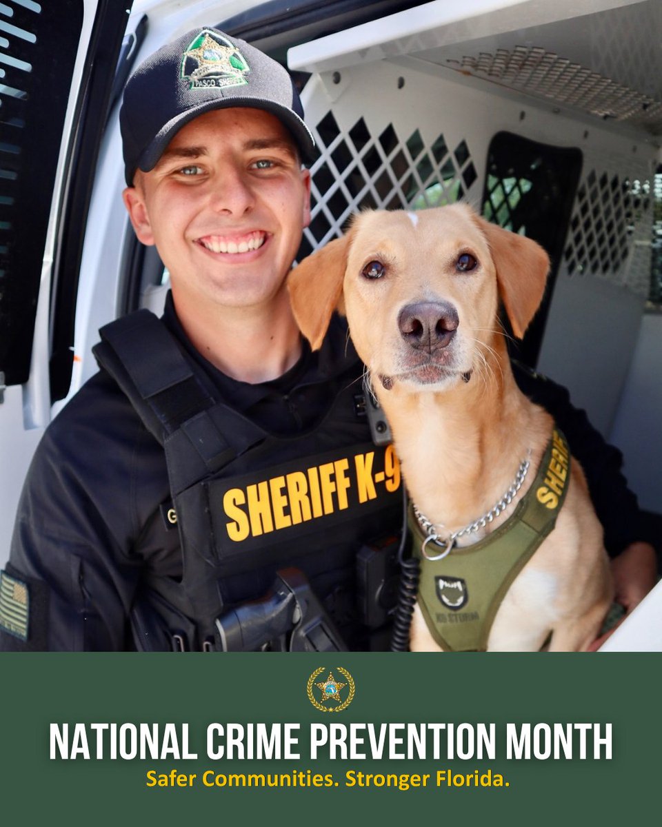 FLSheriffs's tweet photo. October is National Crime Prevention Month.

Crime prevention starts with small, everyday actions. Lock your doors, keep valuables out of sight, report suspicious activity, and look out for your neighbors.

Florida's sheriffs are committed to keeping our communities safe, and we can all play a role in helping prevent crime before it happens.