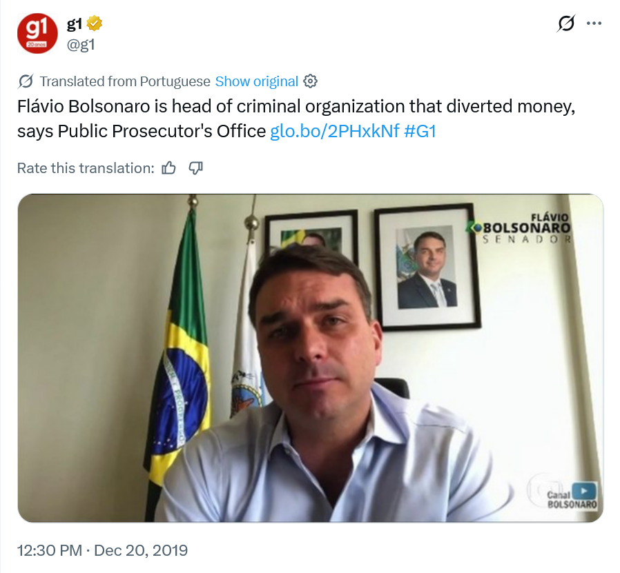 BladeoftheS's tweet photo. Why is Flavio Bolsonaro even being allowed to run for President.

He should be in prison. https://t.co/iY3WxsEh21