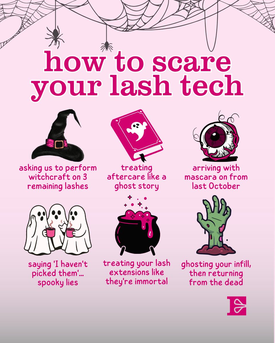 Ellisons's tweet photo. Some client habits are straight out of a horror movie! 👻😱 From ghosting infills to expecting lash miracles, these are the lash tech horror stories we know all too well! 💀 Share this with your clients for a little reminder! https://t.co/jYurzlieqe
