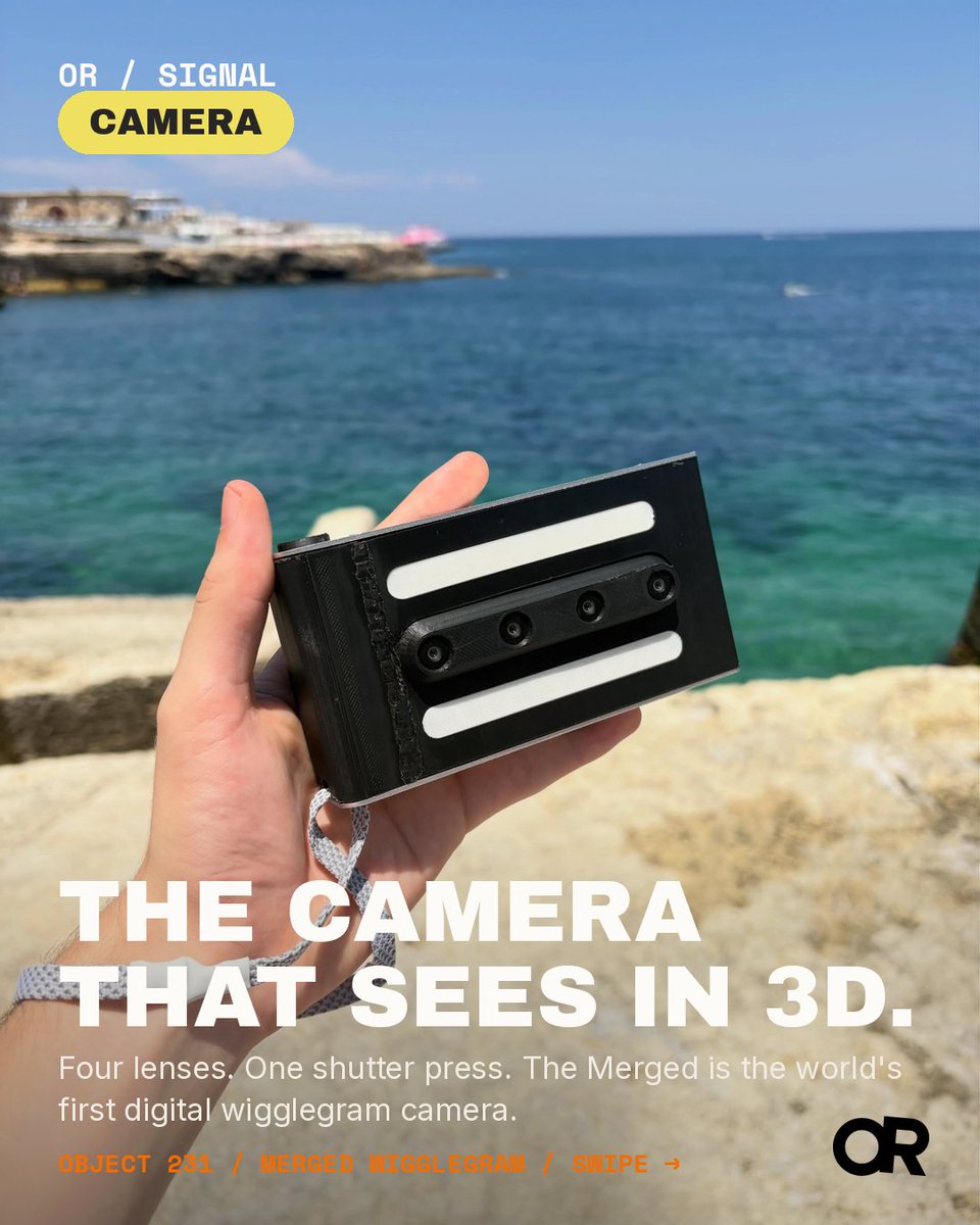 objectreport's tweet photo. @merged.camera built the world's first digital wigglegram camera. Four lenses fire at the exact same moment and merge into a looping 3D GIF. No film, no darkroom, no patience required.

It started as a Swiss school thesis. Now it fits in your pocket. https://t.co/S6ZWBQOtKm