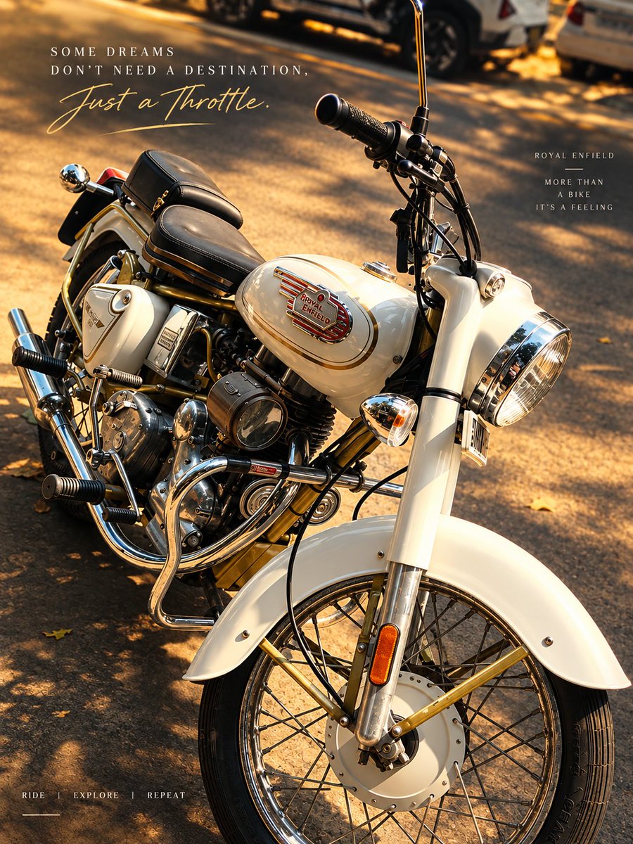 Kartikkumawat06's tweet photo. Some machines are built to ride. Others are built to create a legacy. 🖤🏍️
Royal Enfield — where timeless elegance meets the soul of the road. ✨
Real riders know… it’s not just a bike, it’s a feeling. ❤️🔥
What’s your dream Royal Enfield? 👇
#RoyalEnfield #Bullet #BikerLife #MotorcycleLove #RideWithPride