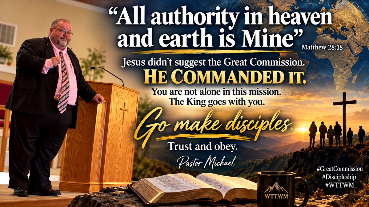 BroRichey's tweet photo. "All authority in heaven and earth is Mine" Jesus didn't suggest the Great Commission. He commanded it. You are not alone in this mission. The King goes with you. Go make disciples. Trust and obey. Pastor Michael #GreatCommission #Discipleship https://t.co/QrL154YEi0