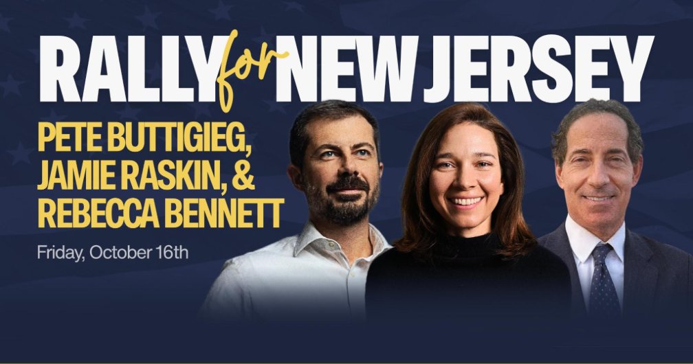 RebeccaForNJ07's tweet photo. Big News! Secretary @PeteButtigieg and Congressman @jamie_raskin are joining me here in NJ-07 on Friday at our Rally for New Jersey!

Sign up at https://t.co/1PYgD0zHCd to join us! https://t.co/OKe9BnnU9m