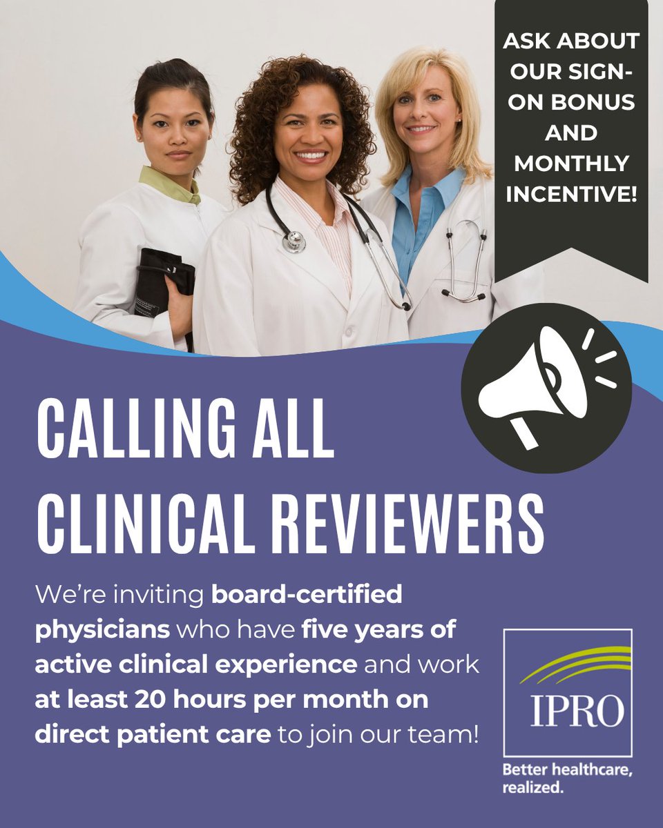 IPROorg's tweet photo. Calling all board-certified physicians – we need you! 🫵 

Learn more by visiting https://t.co/kZTPRTHKNo or by calling (888) 404-6285.

#ClinicalReview #PatientCare #Physicians https://t.co/NV07D6z1t2