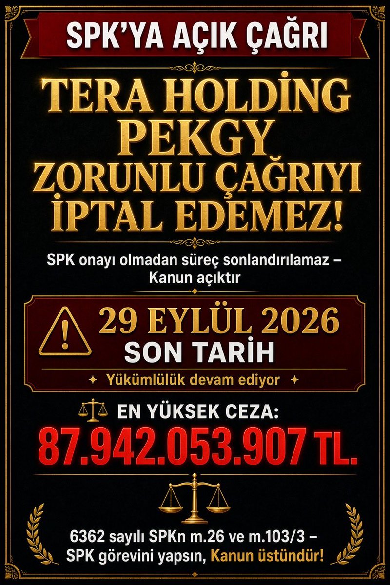 halilvariss's tweet photo. #pekgy ZORUNLU GERİ ALIM ÇAĞRISINA KATILMA HAKKIMIZ KANUNE MUHALEFET YAPILARAK GASP EDİLDİ. SPK SESSİZ KALDI. KANUN KORUNAMIYOR. YATIRIMCI KORUNAMIYOR.@abakingurlek @spkgovtr @_cevdetyilmaz @TanrikuluSalih @RTErdogan @nowhaber @RusenPress @HMBakanligi @memetsimsek @TBMMresmi https://t.co/xaJb5P89a1
