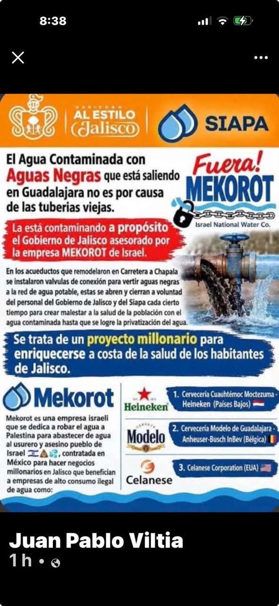 ALFA59935850's tweet photo. @GobiernoJalisco @PabloLemusN Nooo lo vamos a permitir 

EL AGUA 💧 ES UN DERECHO CONSTITUCIONAL Y NO SE PRIVATIZA Y MENOS A 1SRAEL S10N1STA

NOOOOO!!!!!! https://t.co/NvNY9GMRW7