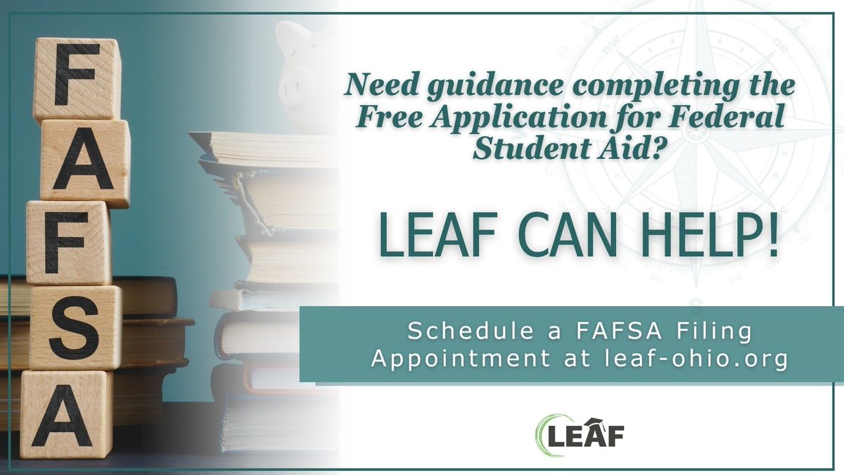 LEAF_Ohio's tweet photo. Don't let uncertainty about the FAFSA keep you from federal, state, and institutional need-based aid eligibility. LEAF Advisors provide  FAFSA filing assistance at our partner high schools, our Resource Center in Kirtland, or virtually. Get connected at https://t.co/WizB0O6nOg. https://t.co/Om5tBkmRM9