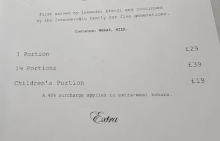 erdemhepgezer's tweet photo. Kebapçı İskender Londra'da şube açtı. Başta İskender £34'dü. Çok tepki gelince £29'a düşürdüler. Bence hâlâ pahalı. https://t.co/DFMZ9hsIxo