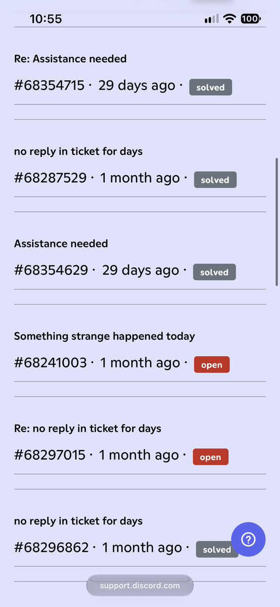 smug263366's tweet photo. It has been 1 month since my discord account with my credit cards linked and 1 year nitro randomly disappeared from my email discord has given 0 replies to my tickets other than bot replies my other account is on “open” ticket for one year… @discord https://t.co/KzMm8eJKiN