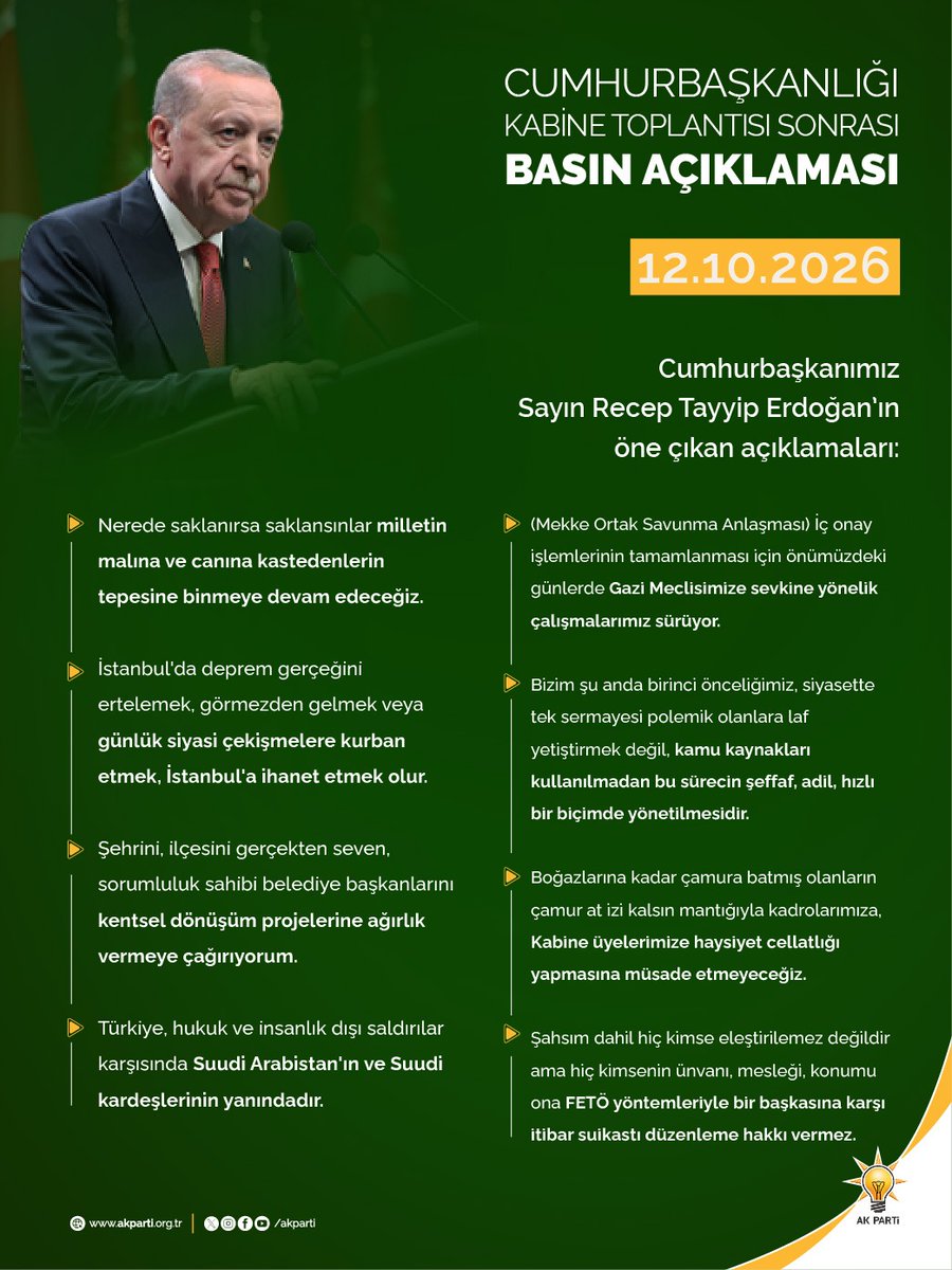 Akparti's tweet photo. Cumhurbaşkanımız Sayın Recep Tayyip Erdoğan, Cumhurbaşkanlığı Kabine Toplantısı sonrasında açıklamalarda bulundu. https://t.co/I51TB30msu
