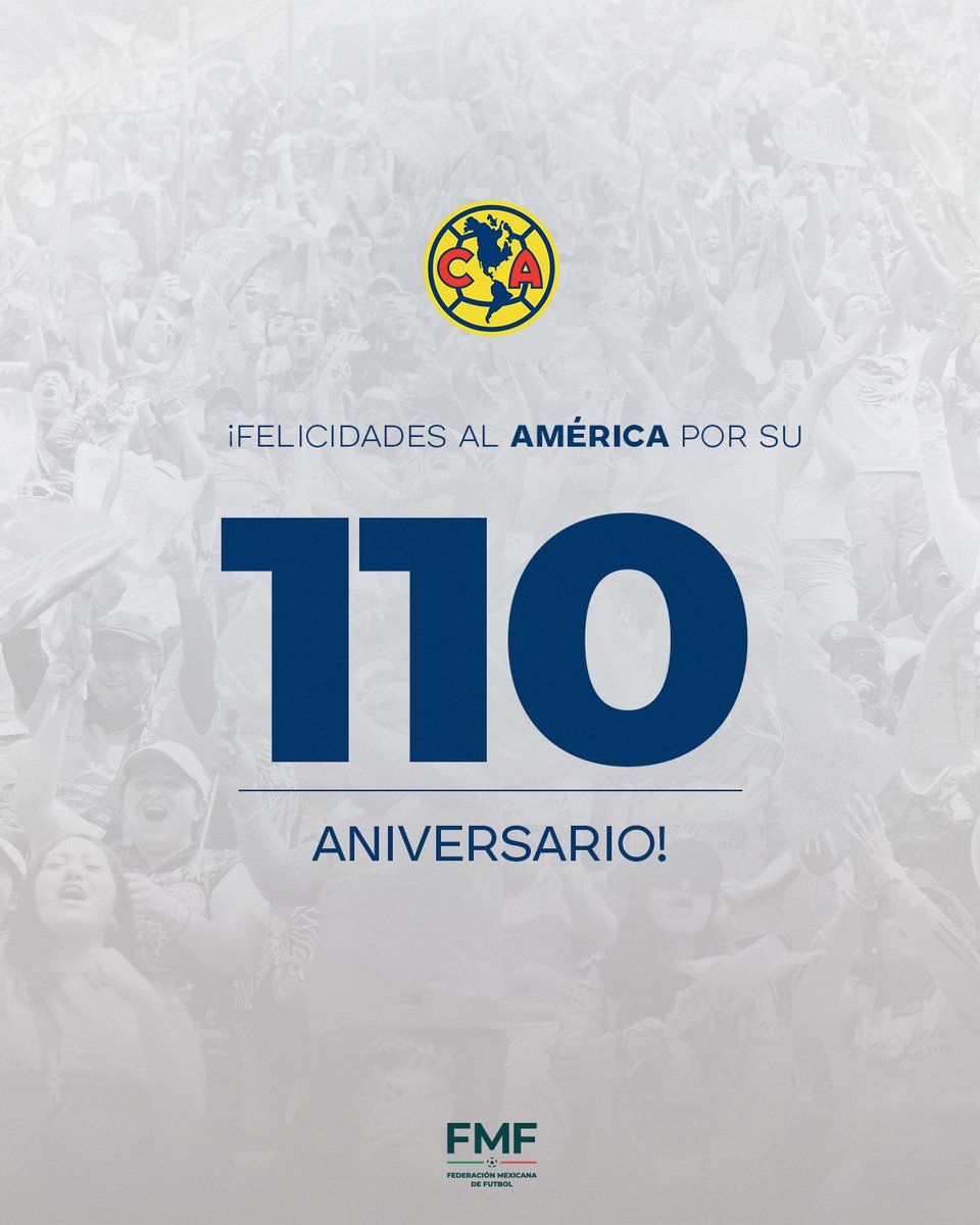 FMF's tweet photo. El @ClubAmerica y @AmericaFemenil celebran hoy su cumpleaños. 🎂

¡Feliz 1️⃣1️⃣0️⃣ aniversario! 🦅 https://t.co/EzEnrI8eup