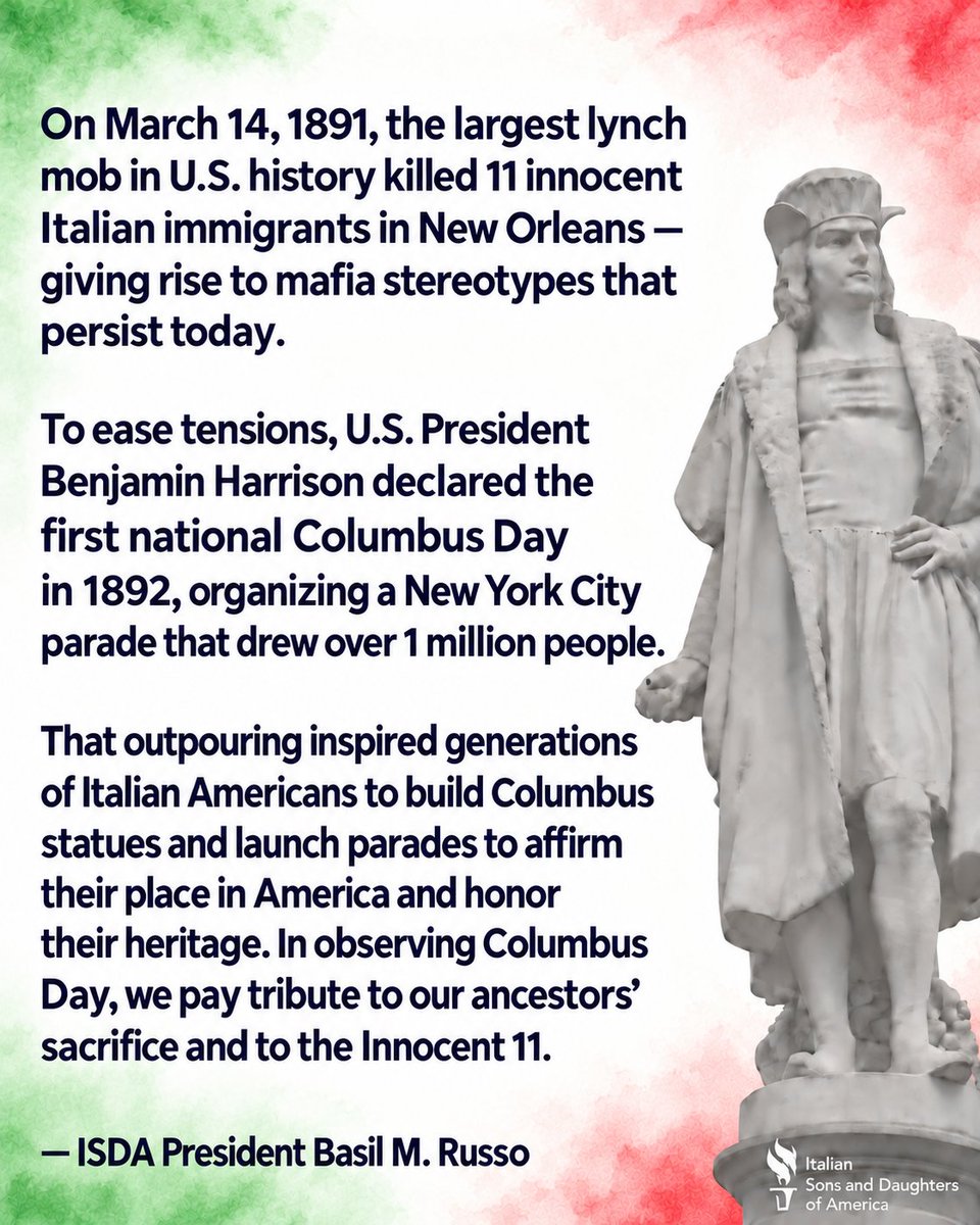 OrderISDA's tweet photo. Our history. Our heritage. Our tribute to those who came before us. #columbusday 🇮🇹🇺🇸 https://t.co/MnO9k3OO8W
