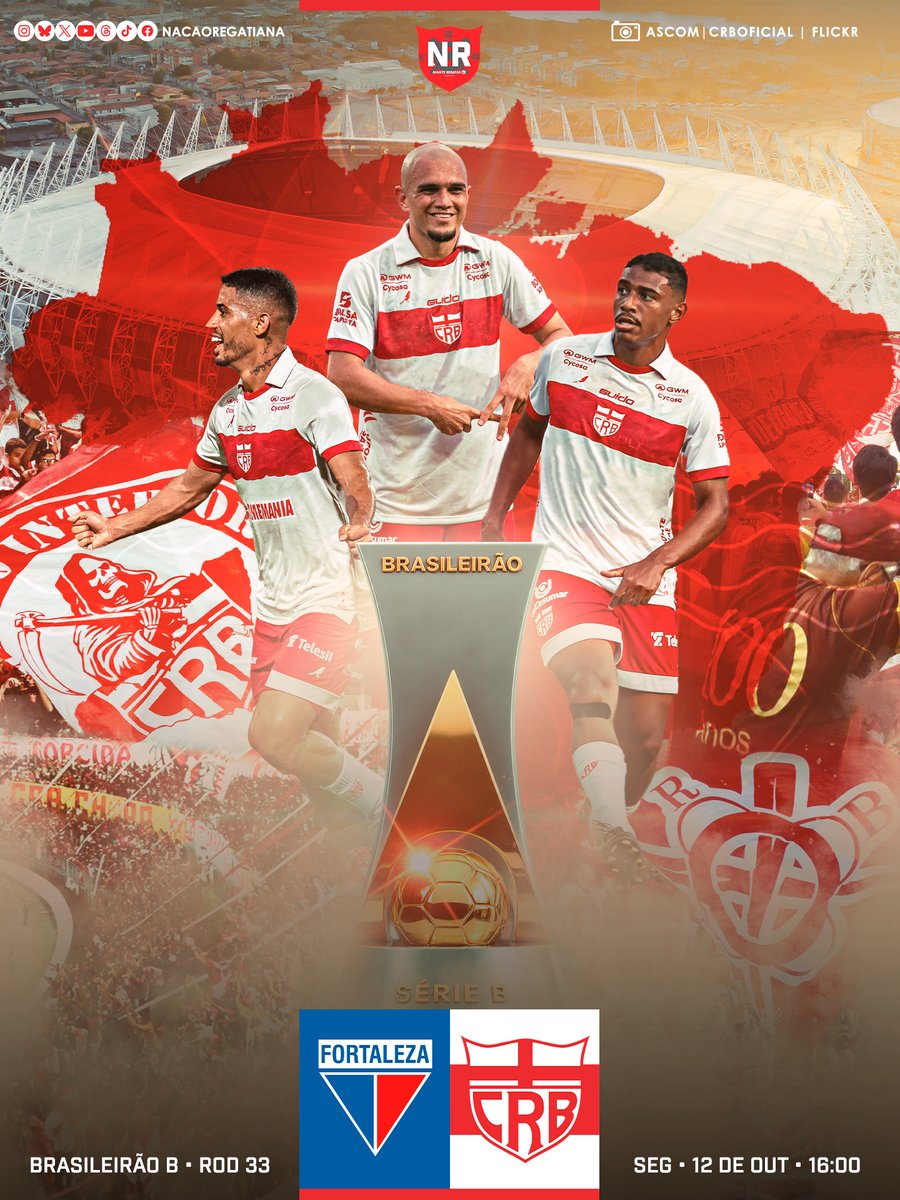 NacaoRegatiana's tweet photo. FORTALEZA AVERMELHOU! ⚪️🔴
Fortaleza e CRB se enfrentam nesta tarde na Arena Castelão. Vamos cantar e vibrar por mais uma vitória do Galo da praia no @BrasileiraoB! O jogo tem transmissão exclusiva do ESPN no Disney.
#FORxCRB #AvanteRegatas
#BrasileirãoSérieB #BrasileirãoB https://t.co/o4ImtSYTCo