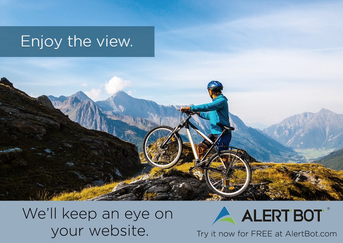 AlertBot's tweet photo. Enjoy the view. 🚵‍♀️
We'll keep an eye on your website. 👀

Try AlertBot FREE today at https://t.co/rTIKHk9sHh

#webperf #webperformance #websitemonitoring https://t.co/XHYy0czCsW