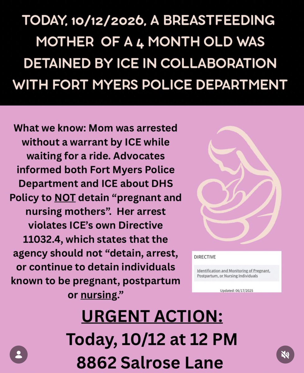 tomaskenn's tweet photo. Today: breastfeeding mother of a 4 month old was detained by ICE in collaboration with Fort Myers police. https://t.co/CEQuTYIaws