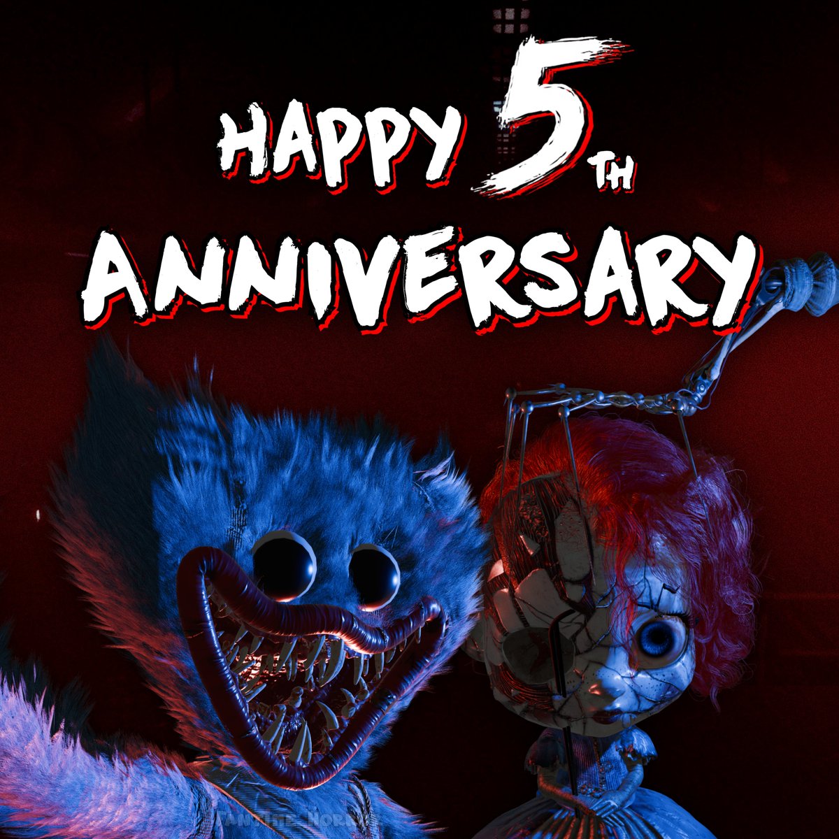 Fantime_Horror's tweet photo. 🚨 Happy 5th anniversary, Playtime! 

Hard to believe it’s already been half a decade since we first met Huggy and Poppy. Five years of surviving relentless nightmares within these factory walls... 🎂 https://t.co/7DO7RElqaa