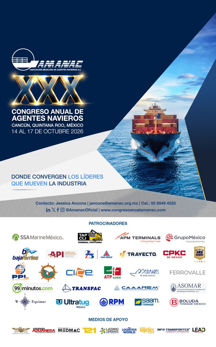InfoTransportes's tweet photo. La cuenta regresiva ha comenzado, XXX Congreso Anual @AmanacOficial , donde los líderes que mueven la industria se reunirán para compartir estrategias y perspectivas que están definiendo nuevas formas de operar.

Registro en esta liga: [https://t.co/s8a6ypo0Jh]

#CongresoAMANAC⚓️ https://t.co/r6wUc6ez5c