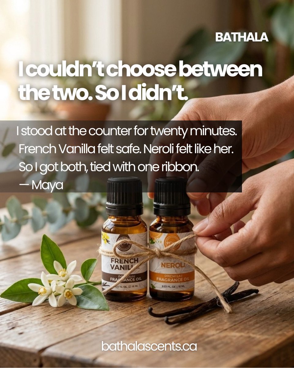BathalaScents's tweet photo. She couldn’t choose between French Vanilla and Neroli. So she didn’t. She got both, tied them with one ribbon, and gave her mom a gift that felt like two decisions she didn’t have to make.

#bathalascents #LocalWinnipeg #WinnipegWellness #localbusiness #entrepreneur https://t.co/SNyCIDbYAi