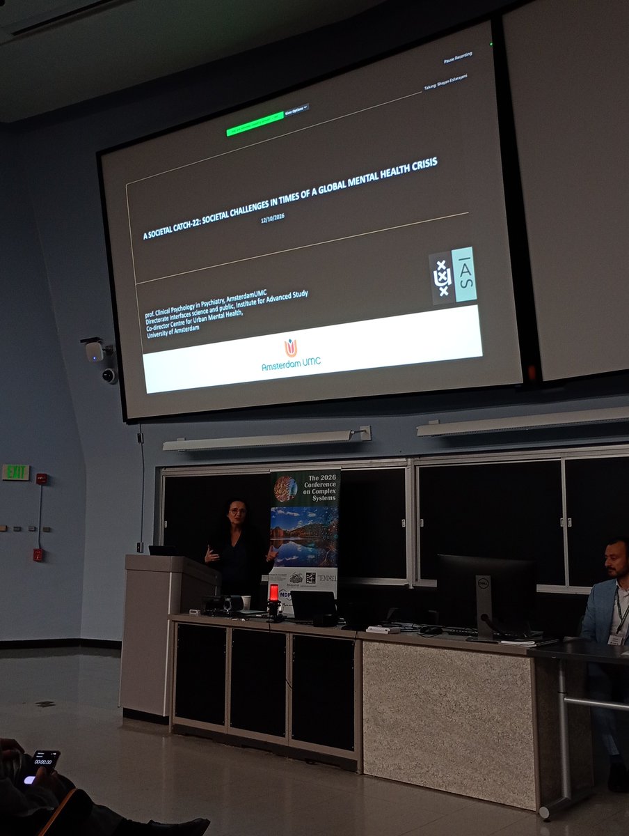 ConfCompSys's tweet photo. Our second speaker of the day is Claudi Bockting, who presented her research, in which she explores how #ComplexSystems science can shed light on how environmental factors, (such as pollution and #AI) influence social relationships within human societies.

#CCS2026 https://t.co/tQsrE2R7LA