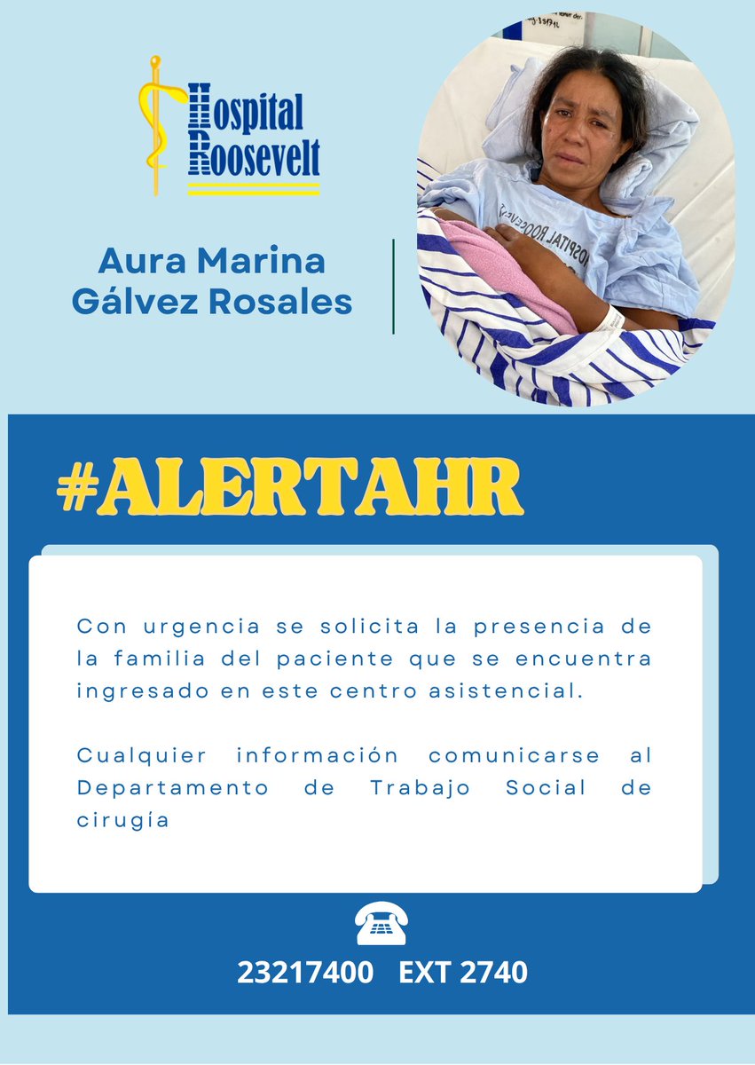 HRooseveltGT's tweet photo. #ALERTAHR Solicitamos su apoyo para localizar a la familia de nuestro paciente. Cualquier información será de gran ayuda. https://t.co/QBxDw1H5o9