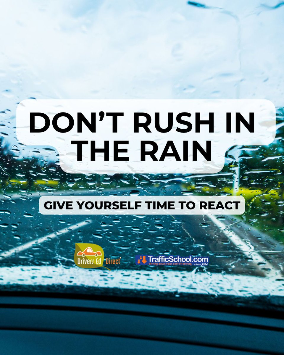 DriversEdDirect's tweet photo. When road conditions change, give yourself more time to react, keep a safe following distance, and drive with extra care.

Never drive through water-covered roads if you cannot tell how deep the water is. It is always safer to turn around and find another route. https://t.co/vufxsUoBsh
