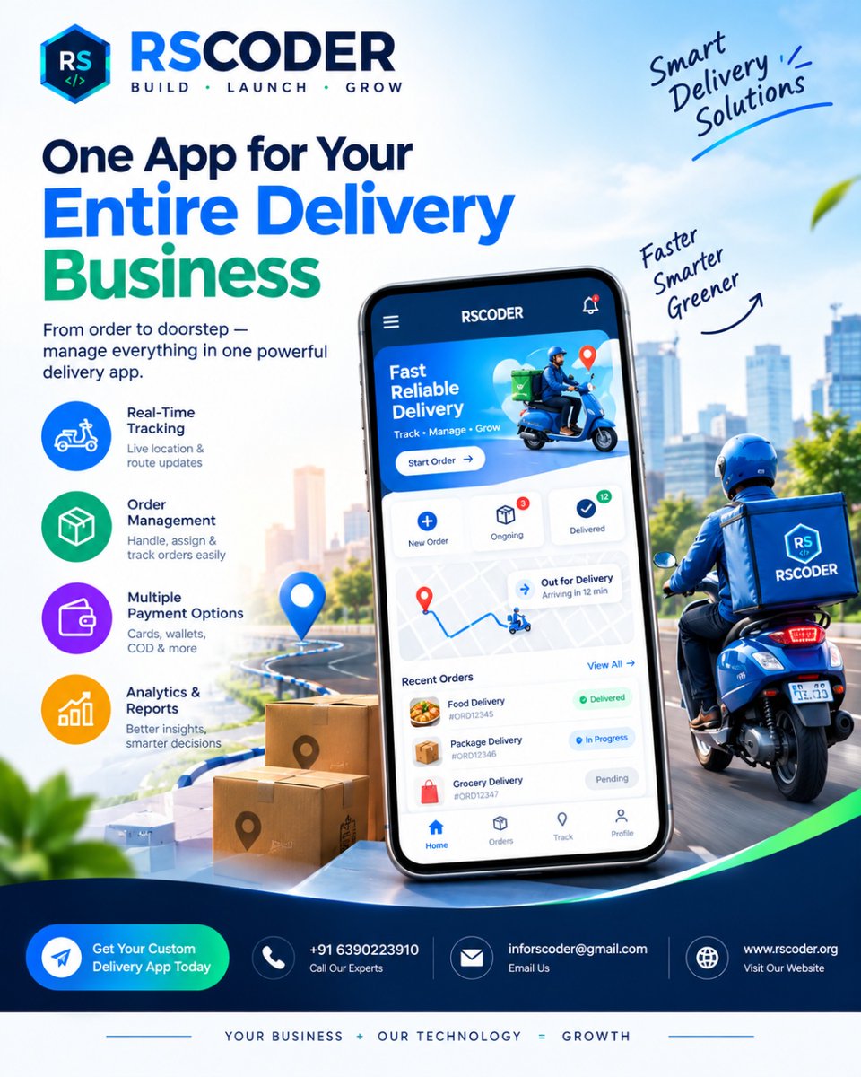 Rscoder8's tweet photo. 🚚 One app. Your entire delivery business. 📦

Manage orders, track deliveries, coordinate drivers and connect payments with a custom delivery app from RSCODER.

🌐 https://t.co/bNC5IMdOoU
📞 +91 6390223910
📧 inforscoder@gmail.com
#DeliveryApp #AppDevelopment #Logistics #RSCODER https://t.co/tWLweoohi4