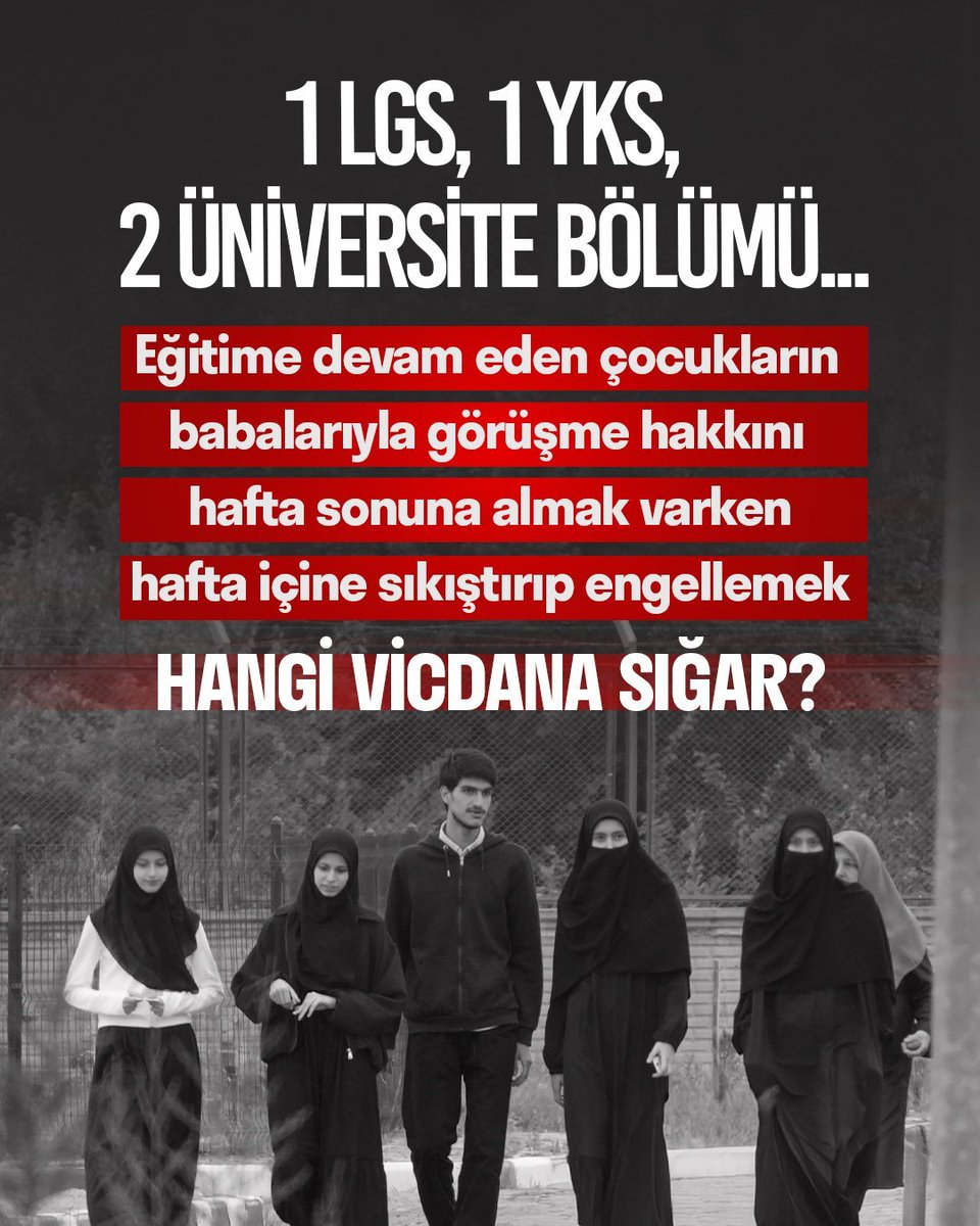sukeynakasrga5's tweet photo. LGS, 1 YKS, 2 üniversite bölümü... Eğitime devam eden çocukların babalarıyla görüşme hakkını hafta sonuna almak varken hafta içine sıkıştırıp engellemek hangi vicdana sığar?

#FurkanaSistematikZulüm
AkpDönemi ZulümDönemi
Cocuklar OkulundanOlmasın
AlparslanHoca CocuklarınaZulüm https://t.co/hDJzJ5NRq5