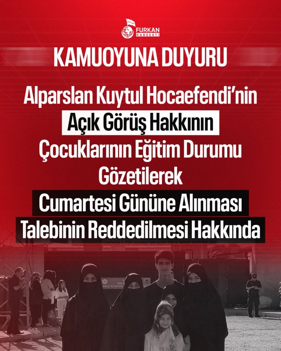 furknharketi's tweet photo. FURKAN HAREKETİ’NDEN KAMUOYUNA VE HUKUK CAMİASINA RESMİ BİLDİRİ

Alparslan Kuytul Hocaefendi’nin Açık Görüş Hakkının Çocuklarının Eğitim Durumu Gözetilerek Cumartesi Gününe Alınması Talebinin Reddedilmesi Hakkında

Hukuki Mesnetten Yoksun Red Kararı ve Çocuk Haklarının Gaspı 

Kıymetli liderimiz Alparslan Kuytul Hocaefendi’nin Erzurum Dumlu 1 Nolu Yüksek Güvenlikli Kapalı Ceza İnfaz Kurumu'nda maruz kaldığı hak ihlalleri zincirine bir yenisi eklenmiştir.

Örgün eğitim çağındaki dört çocuğunun okul haklarını ve Anayasa ile güvence altına alınan aile hayatına saygı hakkını korumak adına yapılan yasal başvuru; Erzurum İdare ve Gözlem Kurulu tarafından mesnetsiz gerekçelerle reddedilmiş, Erzurum 1. İnfaz Hâkimliği ise bu hukuka aykırılığı ne yazık ki onaylamıştır. Bugün (06.10.2026) Erzurum 1. Ağır Ceza Mahkemesi'ne sunulan itiraz dilekçemizle bu adaletsizliğin yargı önünde düzeltilmesi talep edilmiştir. 

Furkan Hareketi olarak, hukuki temelleri son derece sağlam olan bu haklı mücadeleyi kamuoyunun vicdanına ve hukuk takipçilerinin dikkatine sunuyoruz.

Hukuki Gerekçelerimiz

Özel Düzenlemenin Bağlayıcılığı:
Hükümlü ve Tutukluların Ziyaret Edilmeleri Hakkında Yönetmelik’in 5. maddesinin 1. fıkrasına eklenen (p) bendi, örgütsel veya keyfî bir takdire yer bırakmaksızın; örgün eğitimde çocuğu bulunan tutukluların ziyaretlerinin idare ve gözlem kurulu kararıyla hafta sonu yaptırılabileceğini emretmektedir. İdarenin genel yetki arkasına sığınarak bu özel hükmü bertaraf etmesi açık bir yasa ihlalidir.

Çocuğun Üstün Yararı ve Eğitim Hakkı:
Anayasa'nın 20. maddesi (özel ve aile hayatına saygı), 41. maddesi (ailenin korunması ve çocuğun ana-babasıyla ilişki kurma hakkı) ve 42. maddesi (eğitim hakkı) bir bütün olarak değerlendirilmelidir. Adana'dan Erzurum'a uzanan 900 kilometrelik mesafede, perşembe günkü görüşe yetişmek için çocukların hafta içi günlerde okuldan kopması, yasal devamsızlık sınırlarını aşmakta ve telafisiz sınıf tekrarı riskleri doğurmaktadır.

Anayasa Mahkemesi İçtihatları: AYM’nin N.S.Ç., Hamdi Bozkurt, A.O. ve Ferhat Arslaner kararlarında vurgulandığı üzere; hafta sonu ziyaret taleplerinin reddinde personel yetersizliği, kapasite veya güvenlik gerekçeleri somut verilere dayandırılmak zorundadır. Soyut ve genel geçer ifadelerle temel hakların kısıtlanması hukuka tamamen aykırıdır.

Kurumun Kendi Uygulamasıyla Çelişmesi: 
İlgili ceza infaz kurumunun ziyaret alanında asılan "Hafta Sonu Öğrenci Görüşü için dilekçe verenler Cumartesi 13:00'te görüş yapacaktır" duyurusu ortadayken, bu imkânın liderimizin ailesinden esirgenmesi açık bir ayrımcılık ve çifte standart teşkil etmektedir.

Alparslan Kuytul Hocaefendi Üzerinden Çocukların Cezalandırılması Kabul Edilemez! 

 5275 sayılı Kanun’un 2. maddesinde düzenlenen kanun önünde eşitlik ilkesi açıkça çiğnenmektedir. Alparslan Kuytul Hocaefendi ve eşi Semra Kuytul Hocahanım (Samsun Çarşamba Cezaevi'nde tutuklu) kamuoyunca tanınan şahsiyetler olması, sevenlerinin yoğun ilgisi ve sosyal konumları gerekçe gösterilerek çocukların eğitim haklarının gasp edilmesi hiçbir hukuk sistemiyle bağdaşmaz. 
Ebeveynlerin kimliği veya toplumsal konumu asla çocukların geleceğine zarar verme gerekçesi yapılamaz. Dış güvenlik ve kamusal düzeni sağlamak idarenin asli görevidir; bu yükümlülük çocukların temel haklarının kısıtlanmasına gerekçe olamaz.

+++