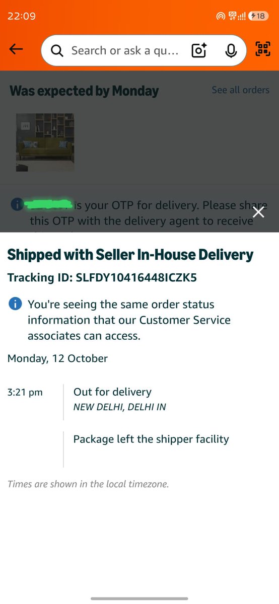 AjitKumarSatap5's tweet photo. Very disappointed with @AmazonIN @UrbanLadder!   Ordered a Sofa, promised for delivery today. It was "Out for delivery" at 3:21 PM, Kept waiting all day for seller in-house delivery! Give me an immediate fixed delivery deadline within 24 hours or cancel &amp; issue a full refund https://t.co/BYG4A2dfB7