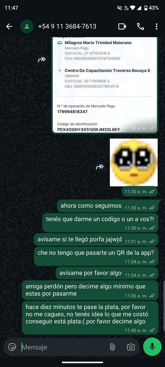 _milymp3's tweet photo. Voy a seguir escrachando a esta mina hasta que deje de estafar Y DE LA CARA
A mí me estado 100k para señar mi supuesta entrada, después d pasarle a una cuenta bancaria MUY RARA me bloqueó. NO CONFIEN EN ELLA!!! SU DNI ESTA MODIFICADO CON IA. 

+54 9 343 534-7946 su número nuevo https://t.co/MlJD1vpG0R