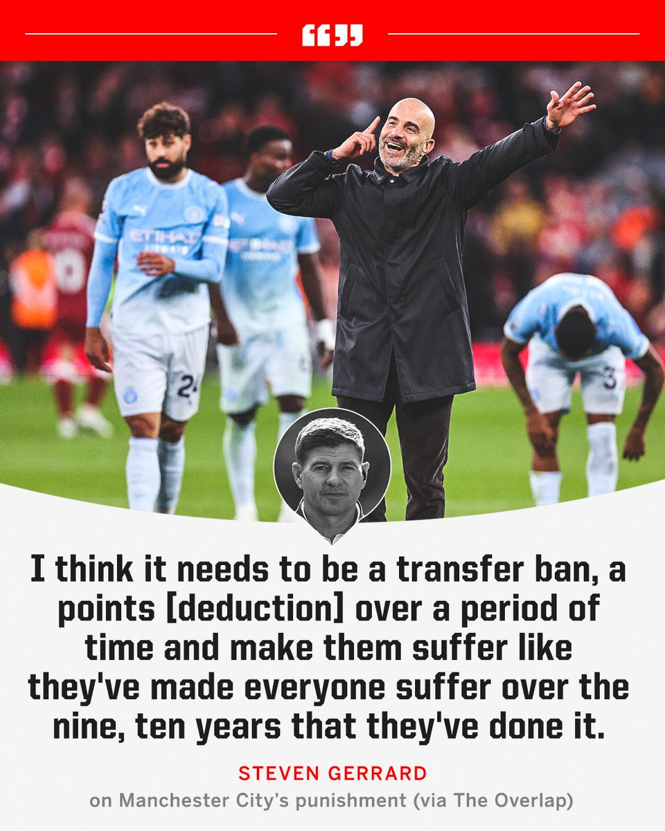 ESPNUK's tweet photo. Steven Gerrard on what he thinks Man City's punishment should be 👀 https://t.co/m3oOxGjMix