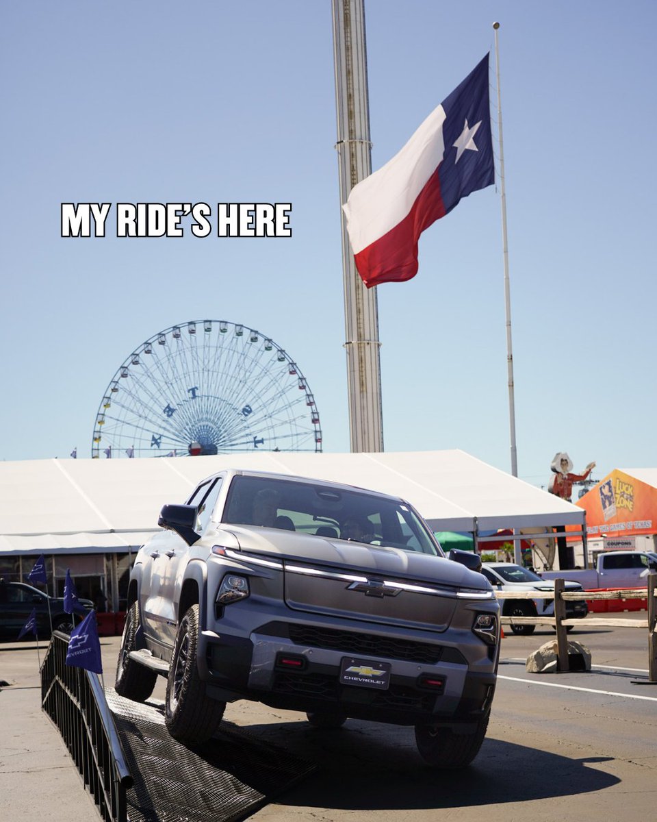StateFairOfTX's tweet photo. Your Fair day could use a test drive! 🚗🤠 Get behind the wheel at the @Chevrolet Ride &amp; Drive and check out some of the latest models from Chevrolet, the Official Vehicle of the State Fair of Texas. https://t.co/ruWeKL2TMG