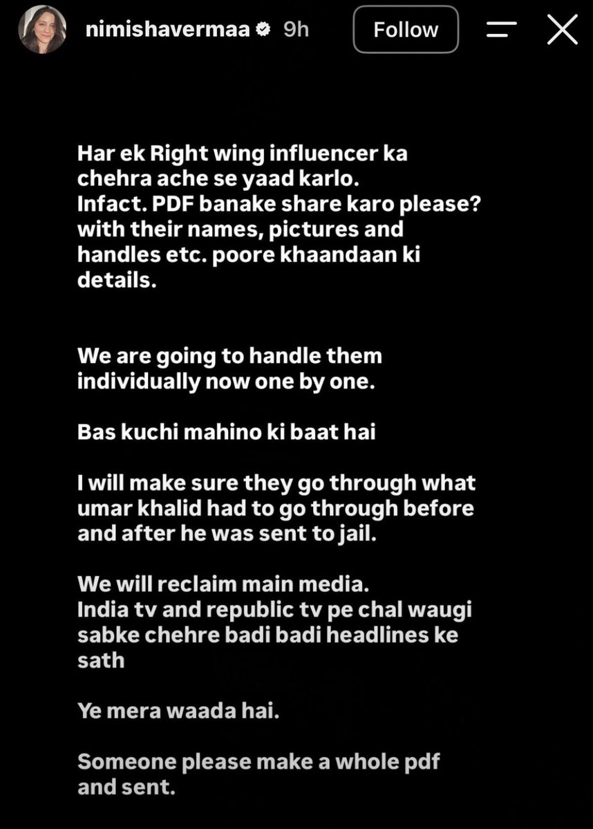 PAWANTYAGI_07's tweet photo. मेरी जान को खतरा है । 

प्रेस क्लब आफ इंडिया में 1 1  अक्टूबर की  काक्रोच पार्टी की प्रेस कांफ्रैस में मैंने CJP नेताओं से सवाल किया था कि जब SIR पर सुप्रीम कोर्ट में सुनवाई चल रही है तब सड़कों पर SIR को लेकर प्रदर्शन क्यों किया जा रहा है । 

उसी समय CJP के पत्रकारों ने मेरी वीडियो बनानी और फोटो खींचनी शुरू कर दी कि गोदी मीडिया है इसे देखेंगे । 

आज ही विजय पटेल ने खुलासा किया कि 
CJP की समर्थक और इन्फ्लुएंसर निमिषा वर्मा लोगों से राष्ट्रवादी इन्फ्लुएंसर और उनके परिवारों की पहचान करने को कह रही हैं, 

ताकि बाद में वे राष्ट्रवादियों और उनके परिवारों का नरसंहार कर सकें।

अब सवाल ये है कि क्या सवाल पूछने पर पत्रकारों पर हमले किए जाएंगें ? 

क्या सोशल मीडिया पर मेरे जैसे पत्रकारों के परिवार तक का नरसंहार का प्लान बनाने वालों पर कोई कार्यवाही होगी ? 

क्या सरकार मेरी व मेरे जैसे राष्ट्रवादी पत्रकारों की सुरक्षा सुनिश्चित करेगी ? 

मुझे मेरी चिंता नहीं हैं , किन्तु इस पोस्ट को पढने के बाद परिवार के अन्य सदस्यों की चिंता है  । 

कृपया संज्ञान लें । @myogiadityanath @CMOfficeUP @dgpup @ghaziabadpolice @dm_ghaziabad @HMOIndia @AmitShah @narendramodi @PMOIndia @BJP4Delhi @rishibagree @TriShool_Achuk @Akhand_Bharat_S @ARanganathan72 @Baliyan_x @Akhand_Bharat_S @MumbaichaDon @pradip103 @blsanthosh @OpIndia_com @AmanChopra_ @chitraaum @SureshChavhanke @CRPaatil @TheAnuDagar @drpatthrachary @JaipurDialogues @DelhiPolice @erbmjha @epanchjanya @thehawkeyex @girirajsinghbjp @HCP_2026 @_PyaraHindustan @MediaHarshVT @HPhobiaWatch @KapilMishra_IND @UnSubtleDesi @SinghPramod2784 @VIGNESHBJP_KTK @ShivamSanghi12 @krishnakamal077 @jpsin1 @VijayGajeraO @RightWingWire26 @ShefVaidya