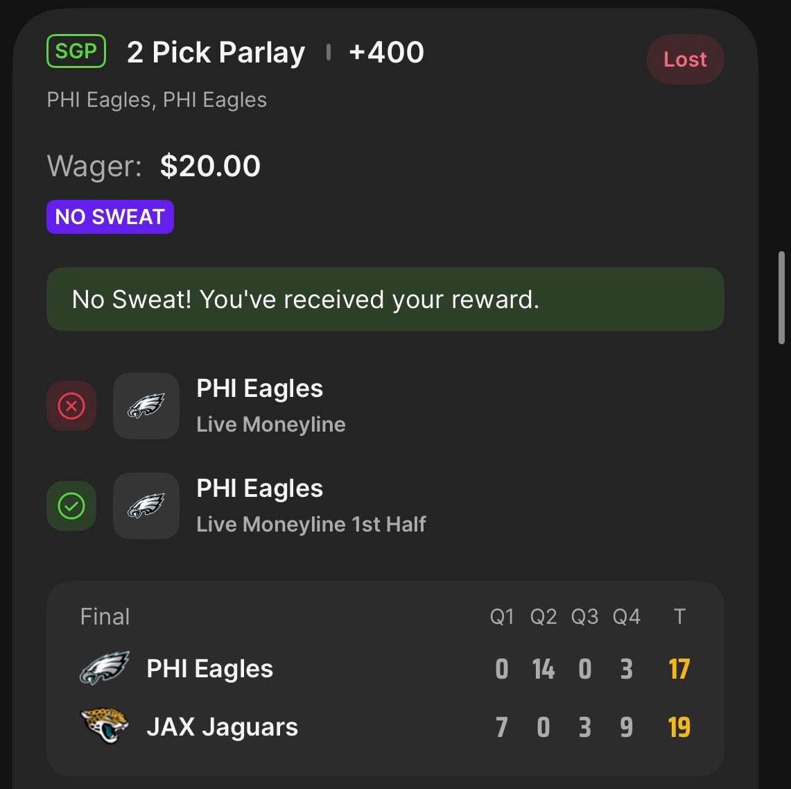 tmill61's tweet photo. Built a parlay with an edge. Hedged the other side when the price got too cheap to ignore. 

Then converted the bonus bet back into cash with @OddsJam  for $65.28🧵 👇 https://t.co/TXXYPtlXft