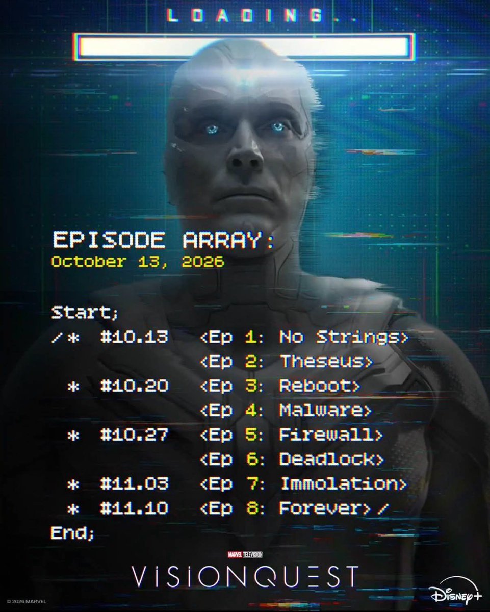 SceneNNerd's tweet photo. Marvel Studios has released the schedule for Visionquest. There will be two episodes per week for the first six episodes with the final two over the first couple of weeks in Nov. #Visionquest #MCU #Wandavision https://t.co/n7QGvFXaop