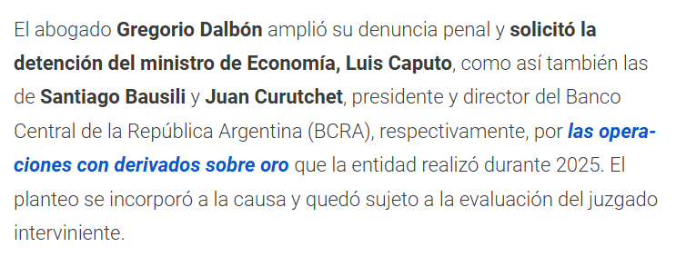 MartnPeiretti1's tweet photo. 🚨AHORA🚨 En una ampliación de la denuncia penal por la timba de el oro de todos los argentinos, acaban de pedir la detención de Luis Caputo y Bausili. MIL MILLONES DE DÓLARES que nos robaron a todos los argentinos, es un gobierno en caída, y Caputo tiene las horas contadas. https://t.co/m66DcnsGsq