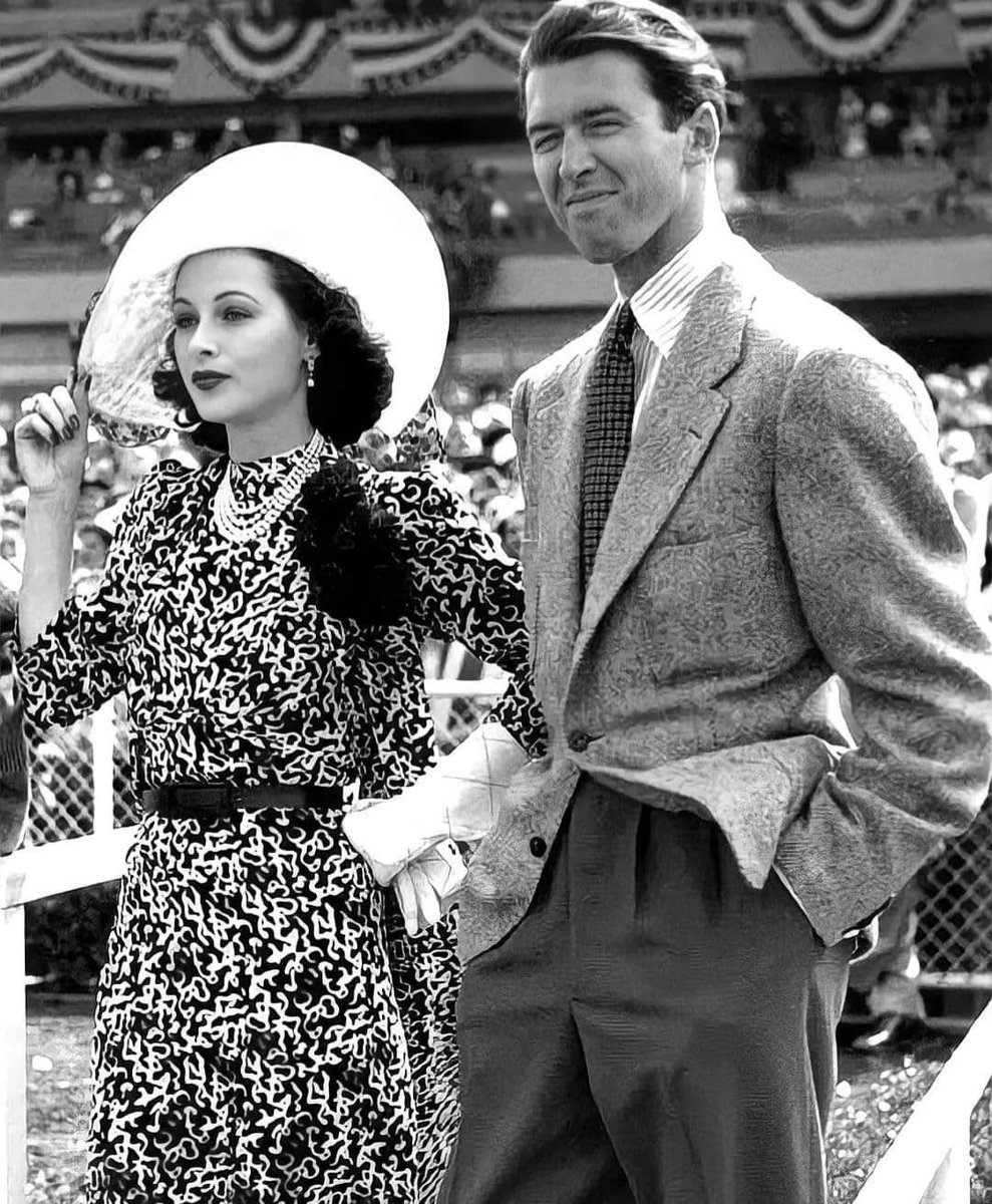 PetronellaWyatt's tweet photo. Hedy Lamarr and James Stewart attending the races in 1940. Though Hedy was one of the few women in Hollywood Stewart did not have an affair with, they worked together on the romantic comedy “Come Live with Me” (1941) and Lamarr spoke very highly of the actor, describing him as "one of the sweetest men in the world". Later, she recalled a particularly trying period at MGM when she was shooting three films simultaneously, and Stewart stood near the studio lights to read lines to her off-camera.