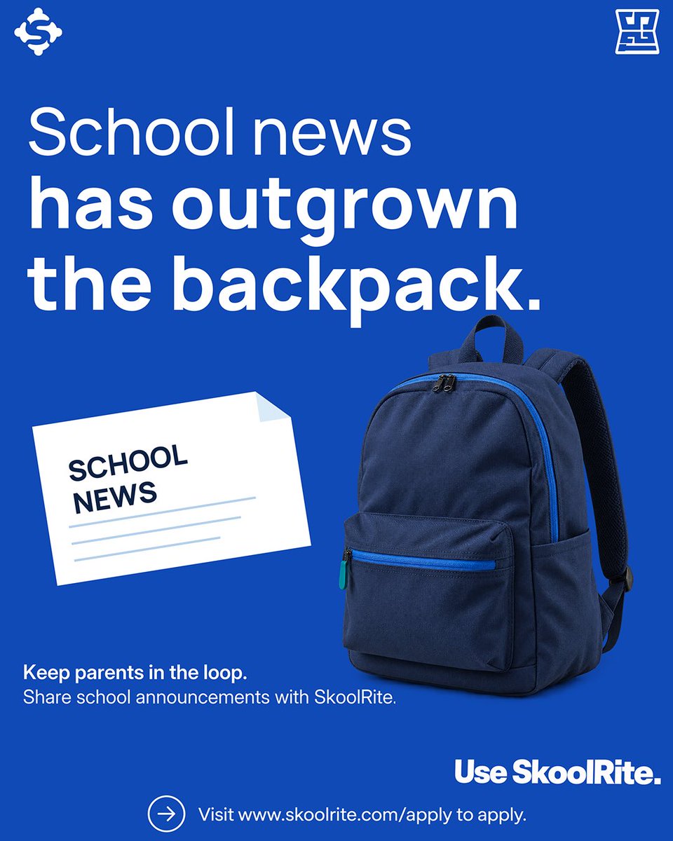 TheSidneySpace's tweet photo. It's school news! We've outgrown our backpacks and need new ones. Keep parents in the loop and share school announcements using SkoolRite. https://t.co/rVPtmHnbic