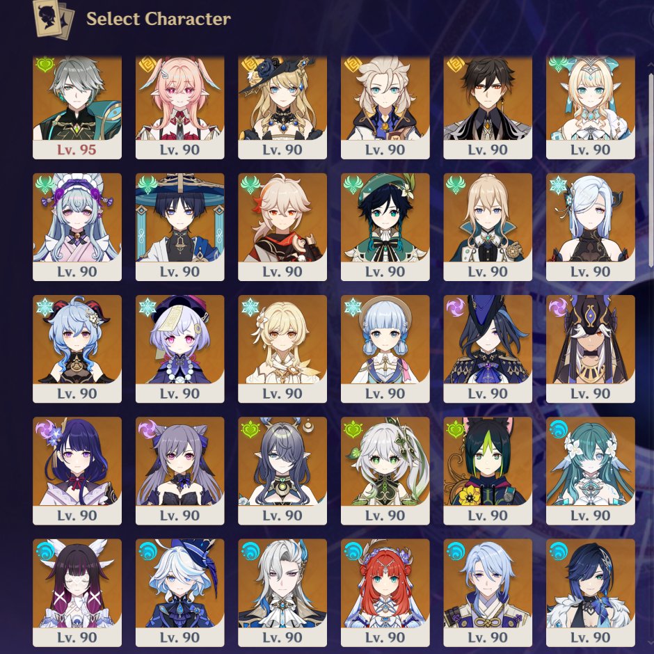 sleepylili's tweet photo. all my 5* always get leveled to 90 because at one point i had nothing else to do and now it makes my account looks satisfyingly pleasing to look up, for the 4* it usually depends but most of the time they stay at lvl80 unless i love them https://t.co/r5CW6lD1NK