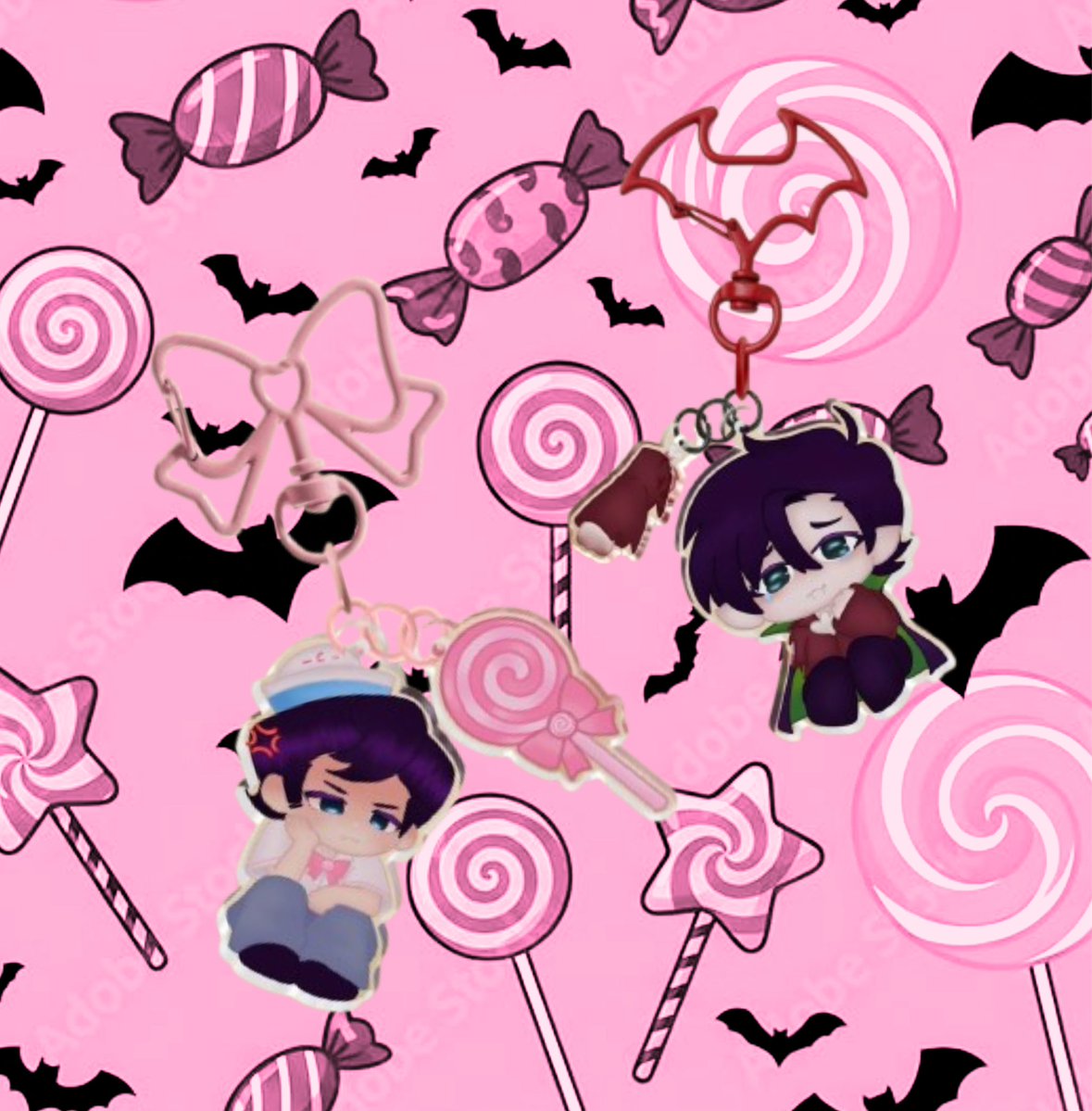 Luvs_suguru's tweet photo. New products out! 
Available on https://t.co/5TJH8EyCi5

You can get Kevin and Streber individually… or you can order the Candybatz set! 

#spookymonth 
#spookymonthfandom 
#srpelo 
#candybatz 
#kevinandstreber https://t.co/SG1MoYNXev