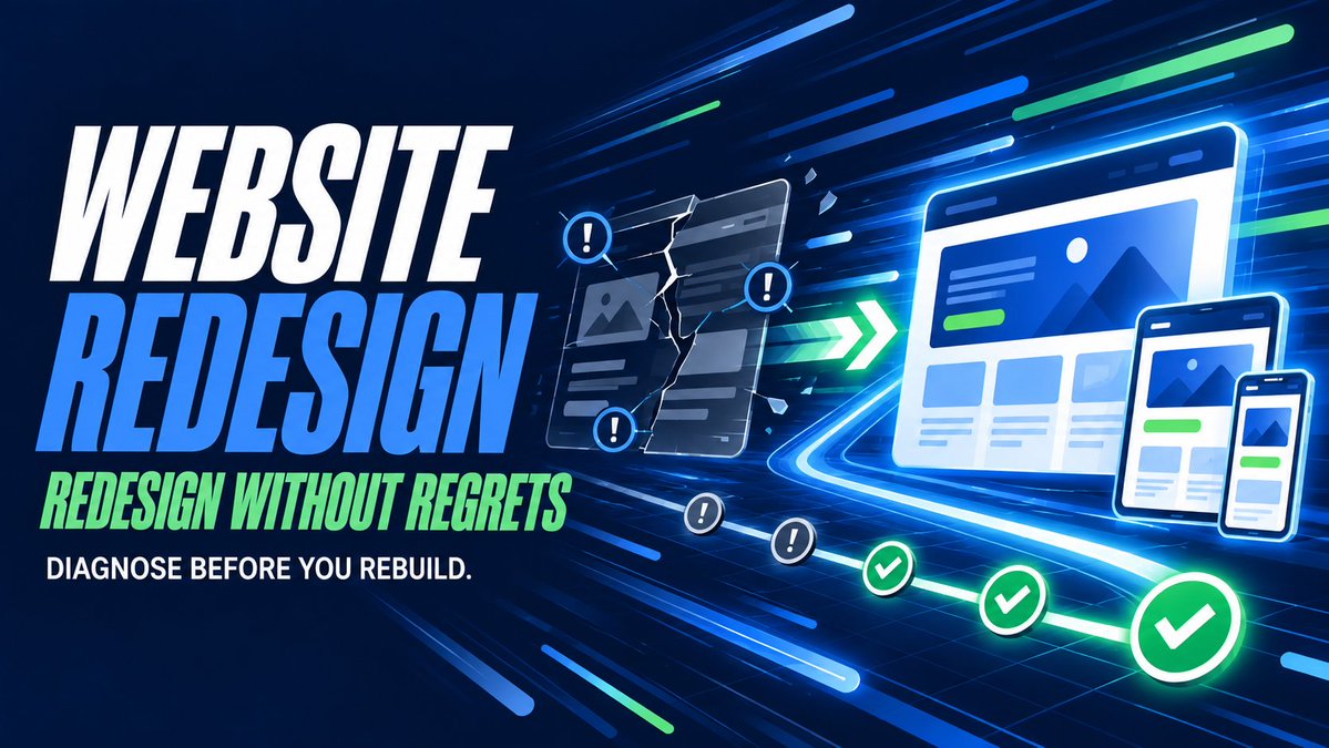 TGG_Birmingham's tweet photo. The most expensive redesign mistake is rebuilding before diagnosing. Audit journeys, content, search, speed, accessibility, and analytics first—then redesign what is actually failing. https://t.co/eidNBSncAn