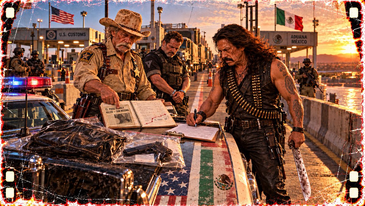 hansgruberhitit's tweet photo. Two Border J.T.s run Bone Shacks on opposite banks of the river and send ribs across on a cable. Earl parks on the international line so every suspect is entering and leaving his jurisdiction at once.
Machete don't declare produce.
#GrindhouseVerse #CherryDarling #Machete https://t.co/DzvdePMrc9