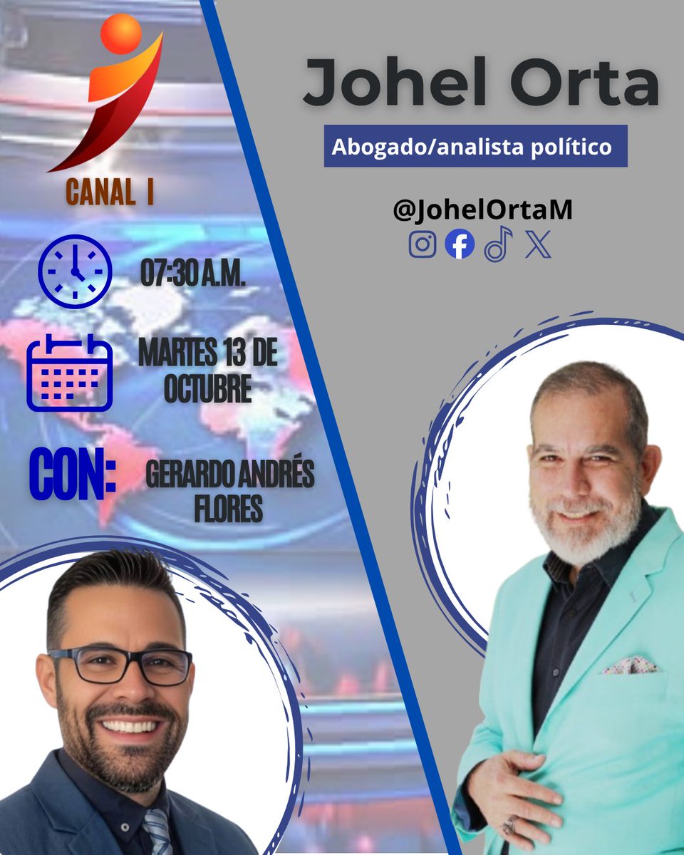 JohelOrtaM's tweet photo. Este martes #13Octubre, tienes una cita en el canal i (@canal_i), a las 7:30 de la mañana, donde estaré conversando con el periodista Gerardo Flores en el programa "Noticiero edición matutina". 

¡No te lo pierdas!

#canali  #analisispolitico #Venezuela #JohelOrtaM https://t.co/27t4RUSeuH