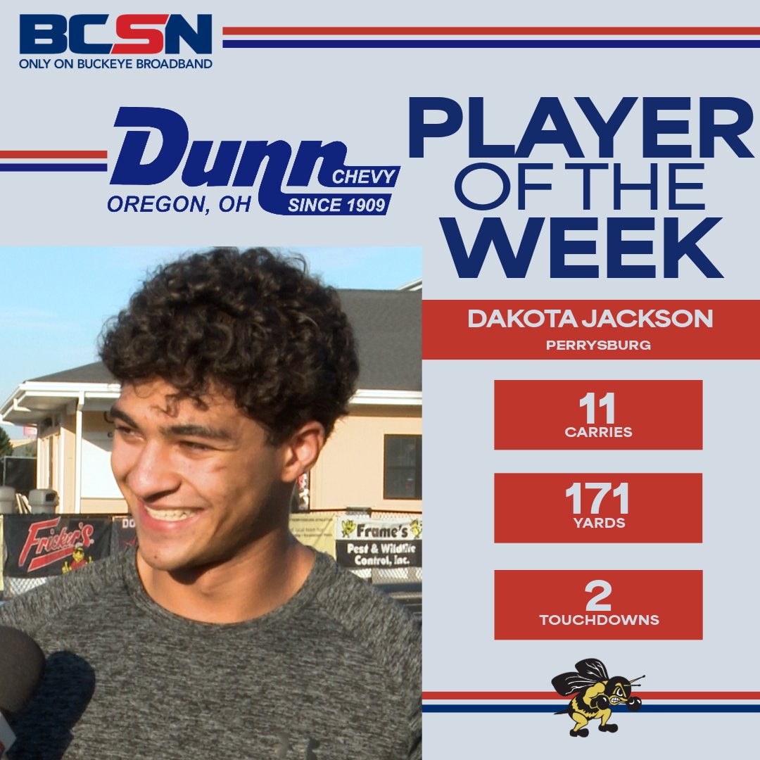 BCSNsports's tweet photo. 🚨 PLAYER OF THE WEEK...

Congratulations to Dakota Jackson on being named the 
@DunnChevy Player of the Week! 🤩 🏈
@PerrysburgFB 
Catch the Full Story Tonight on Sports Nightly! 📷 📺 https://t.co/HhT1gaETSz