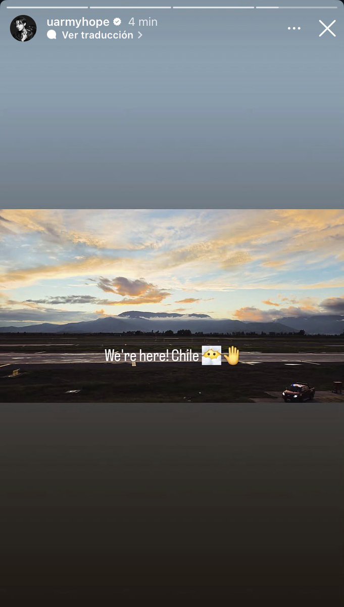 RiseOnBangtanAr's tweet photo. 📸 >> Historia de #JHOPE en Instagram.

¡Estamos aquí! Chile 😶‍🌫️🤚

#BTS #방탄소년단 @BTS_twt @bts_bighit https://t.co/VzyDMmJkQn