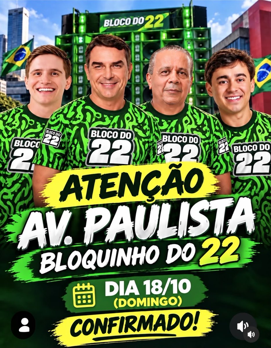 TenNascimentoSP's tweet photo. Dia 18 é na Paulista Bloco 22 na rua Vamos vencer e a luta do bem contra o mal ! A partir das 10 horas ! https://t.co/qRmUSpB1kq