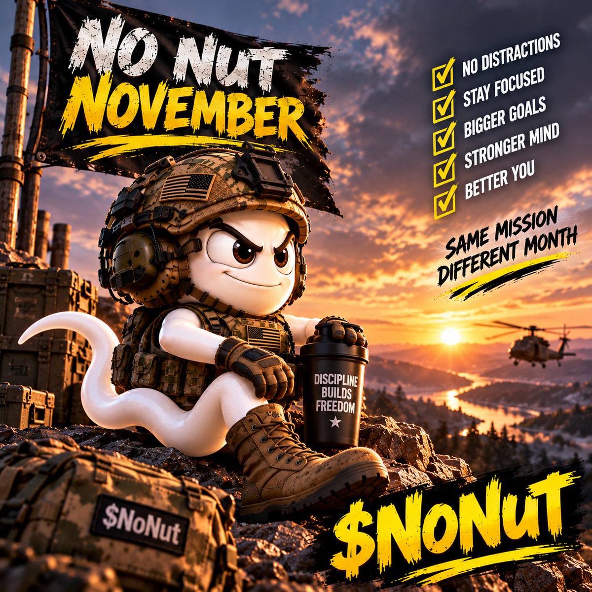 NoNutResistance's tweet photo. SAME MISSION
DIFFERENT MONTH.

🪖 Join the resistance: https://t.co/fnQnxFQuvz

⚔️ Community first. No bundler games.
🔒 Supply locked.
📈 DEX paid + boosts planned.
🏆 Rewards for committed holders.

One mission. Zero surrender. $NONUT https://t.co/E4s29M0isr