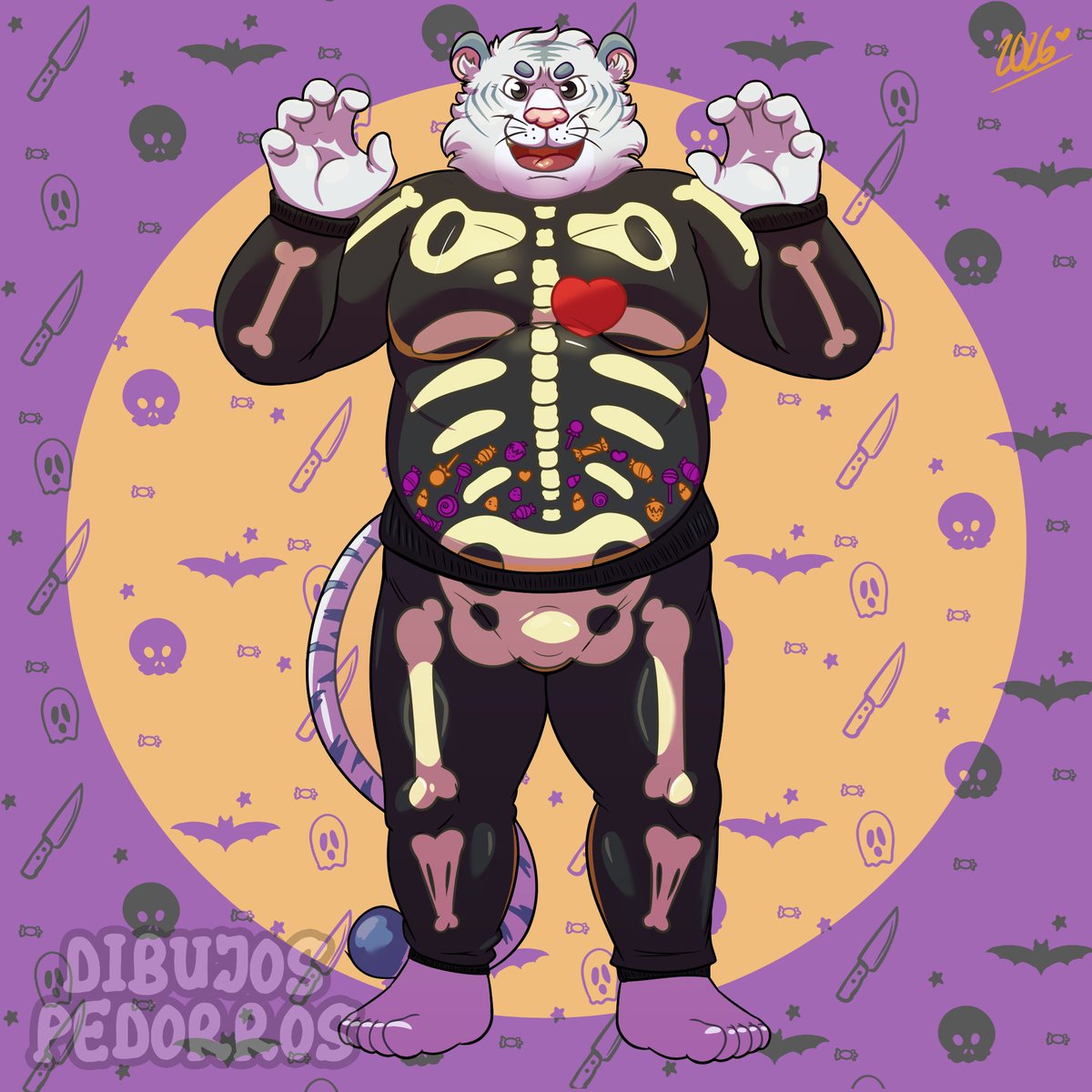 clumsydrawing's tweet photo. Mi querido @LieblingOso ya está listo para este mes spooky con esta comí de su fur 🧡🎃🧡

Así bien spooky spooky skeletons ✨ https://t.co/DTUOutkUGv
