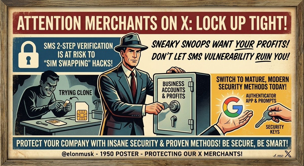 BraytonStudios's tweet photo. @elonmusk SMS 2 step Verification is vulnerable to SIM swapping; switching to Google Authenticator, Google prompts, and security keys protects business accounts on X.
#CyberSecurity #SecurityKey #TwoFactorAuthentication @Subscriptions #ContentCreators @XCreators @chrispavlovski https://t.co/VRU1qlrqNl