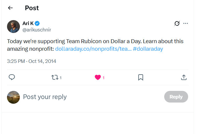 DylanWalshhy's tweet photo. dont know how we havent sent fees to a charity that he literally mentioned on his X account before 

https://t.co/jooG2JR22C

Literally made a post saying he's donating to team rubicon 

Sending all fees to them, they're on https://t.co/OiAbPJIe9i
https://t.co/StEhxMRHzq https://t.co/rn2Cztldzc